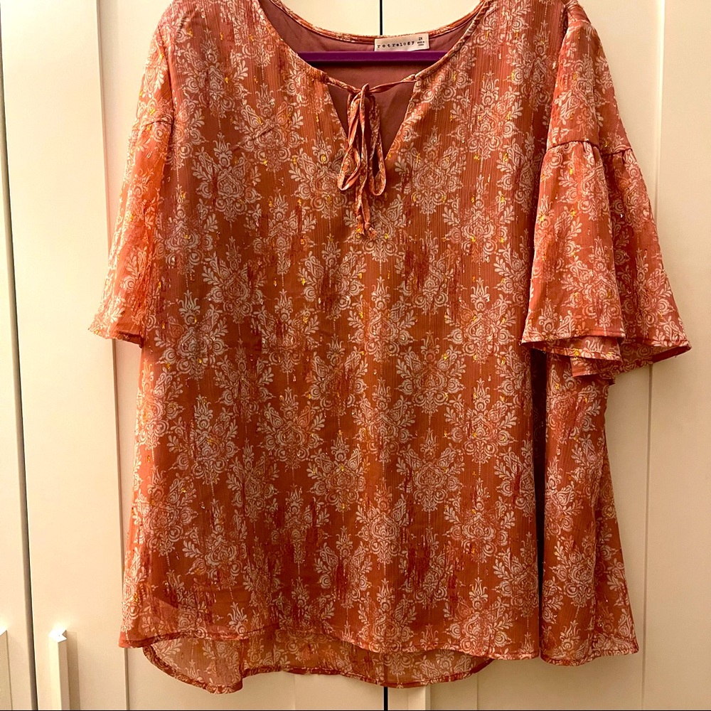 Retrology Rose Pink with White floral print Blouse